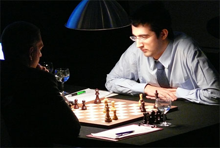 Kramnik lost the 2006 match 4:2 after famously overlooking mate-in-one in the following position | photo: ChessBase